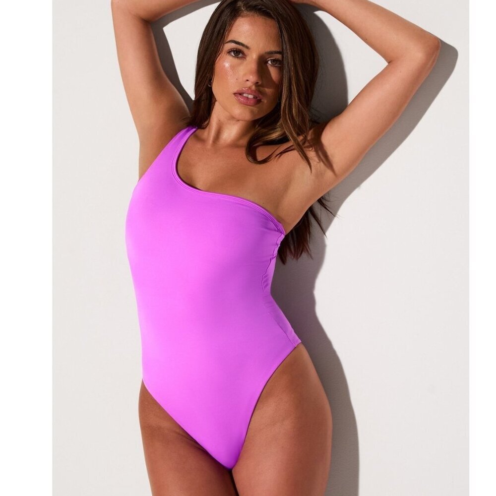 Fabletics Swimsuit One-Piece Neon Fuchsia One Shoulder Cutout Women's Size M